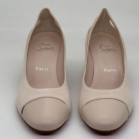 Christian Louboutin MISS DUVETTE 55 Cutout Block Heels Pumps Shoes Leche - Picture 6 of 15